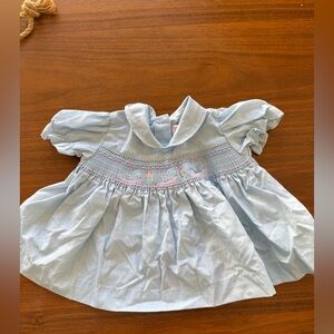 VINTAGE  Blue Smocked Baby Dress